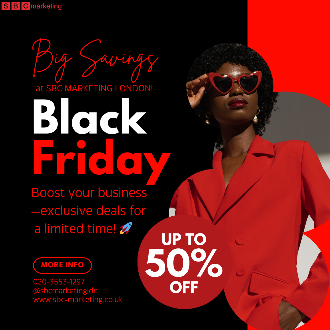 https://www.sbc-marketing.co.uk/black friday promo graphics woman dress in red formal jacket with red sunglass