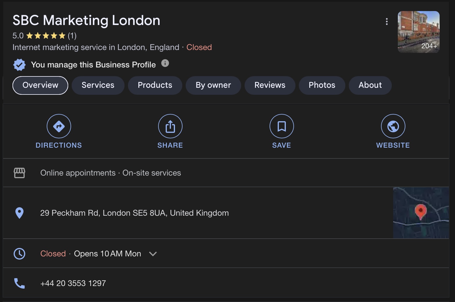 Google Business Listing - SBC Marketing London